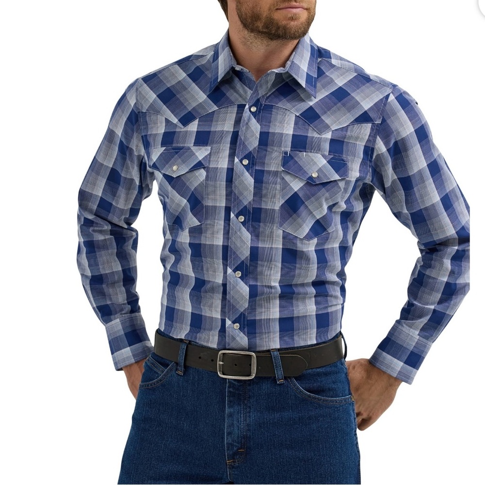Wrangler Blue Plaid pearl snap button Long sleeve Western Shirt size XXXXL